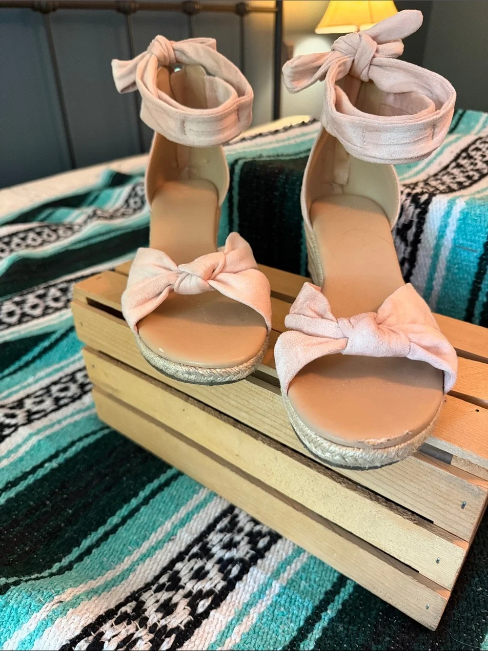 Women’s Espadrille Ankle-Tie Sandals - Blush Pink - Picture 1 of 9